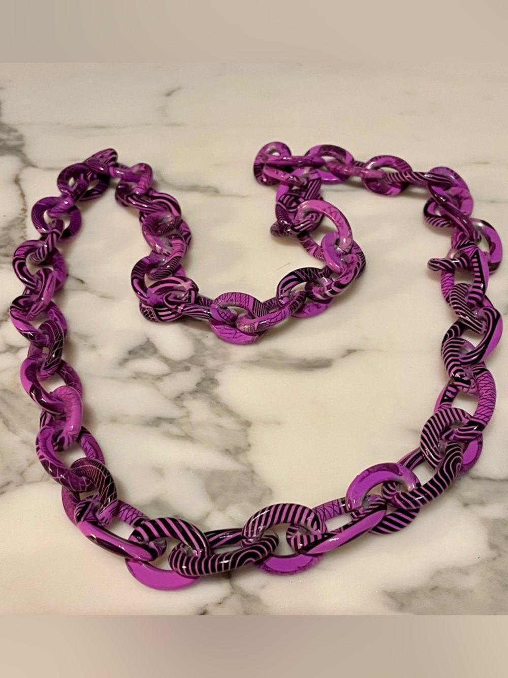Bold Purple Link Necklace Enamel over Metal - Picture 3 of 4